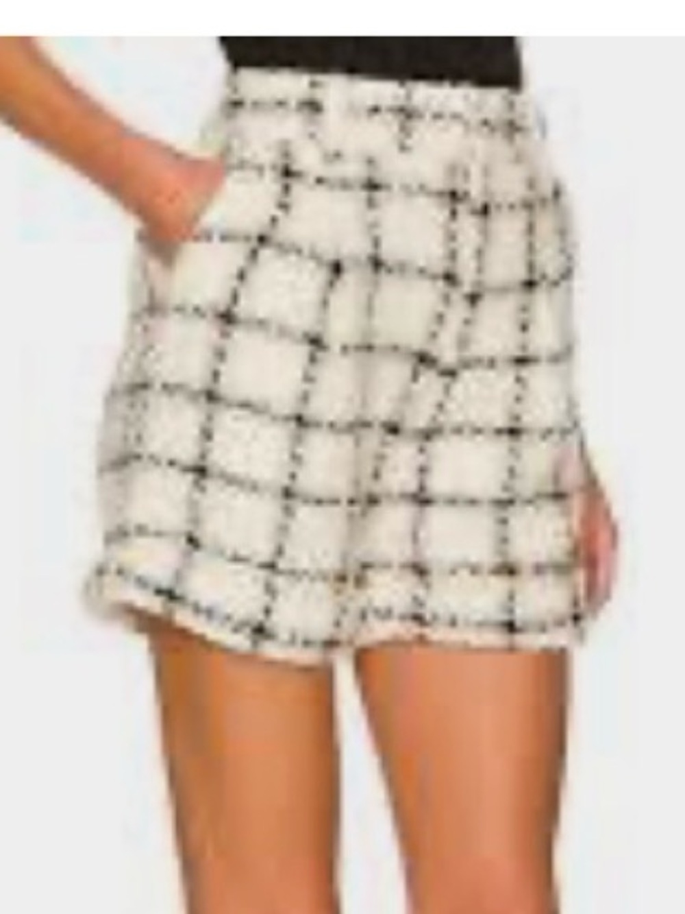 NWT Anine Bing The Becky Tweed Cream Check High Waist Wool-Blend Shorts size 34
